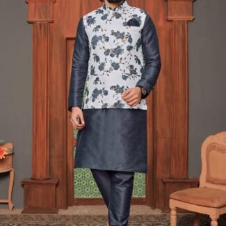 Gray And White Colour Mens Function Wear Jacket With Kurta Pajama