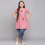 Pink Colour Poly Cotton Girls Casual & Party Wear Kurta and Dhoti Pant Set
