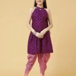 Magenta Colour Poly Cotton Ruby Girls Casual & Party Wear Kurta and Dhoti Pant Set