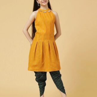 Yellow Colour Poly Cotton Ruby Girls Casual & Party Wear Kurta and Dhoti Pant Set