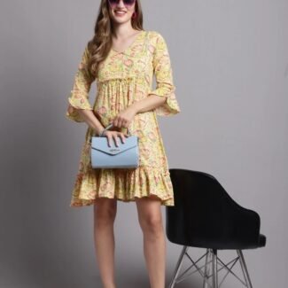 Yellow Casual Tunic Top With Bell Sleeves