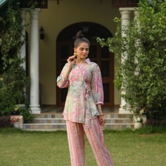 Pink Floral Digital Print Tunic With Pant