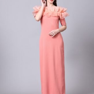 Peach Designer Cotton Lycra Off Shoulder Women's Regular Fit Dress