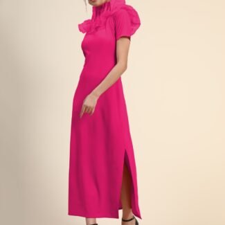 Women Stylish Solid Cotton Lycra Short Sleeve Maxi/Full Length Bodycon Pink Dress