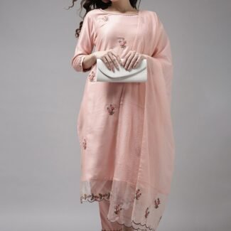 Peach Party Wear Embroidery Worked Kurta With Pant