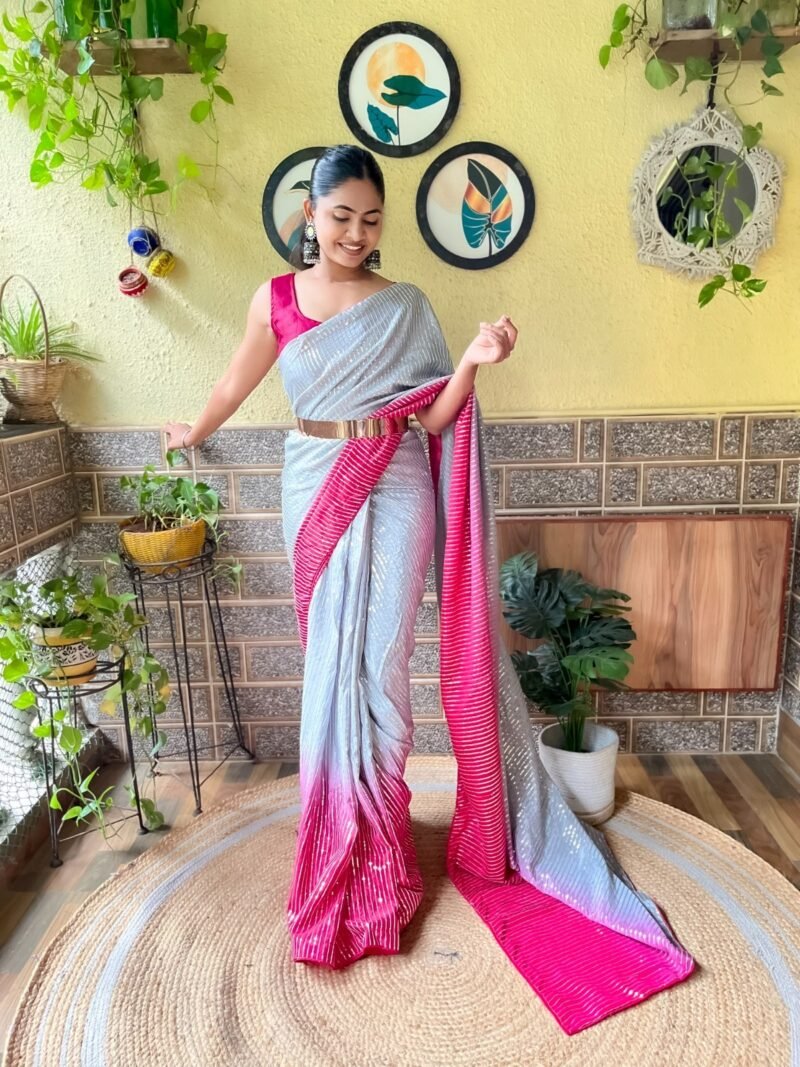 Pink Colour Premium Ready To Wear Saree - Sequence Work