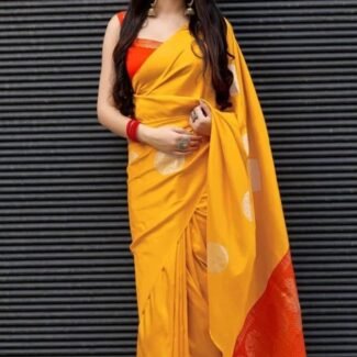 Yellow and Red Beautiful Rich Pallu and Jacquard Soft Silk Saree