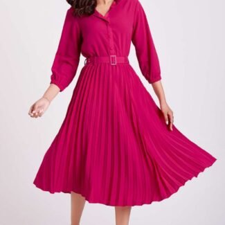 Milano Pink Pleated Shirt Dress For Women