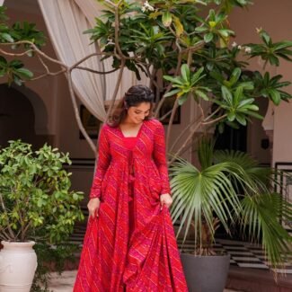 Beautiful Printed Shrug Style Indo Western Gown For Women