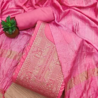 Rose Pink Dyable Dola Chanderi Jacquard Silk Dress Material