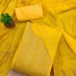 Orangey Yellow Dyable Dola Chanderi Jacquard Silk Dress Material