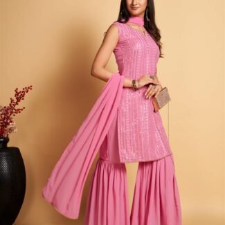 Pink Colour Georgette Embroidery With Sequence Work Latest Party Wear