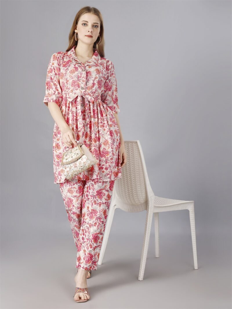 Printed pink 2-Piece Shirt and Trousers Set