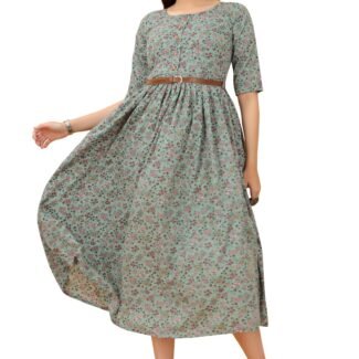 Women's Green Colour Crepe Printed Casual Wear Dress