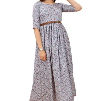 Women's Grey Colour Crepe Printed Casual Wear Dress