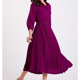 Purple Pan Collar Pleated Western Wear dress for women