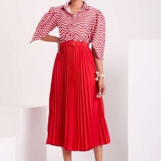 Red and White Pleated Western Wear Stylish Dress
