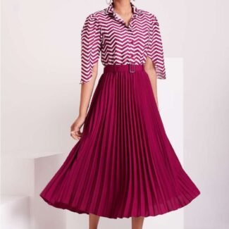 Purple and White Pleated Western Wear Stylish Dress For Women