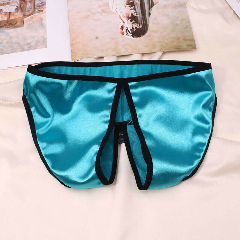 2 Pack silk satin crothless bikini pantie blue