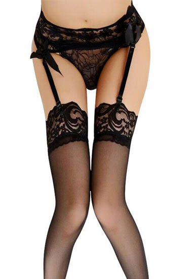 Black Lace Suspender Belt panty stocking set