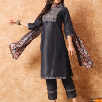 Sequence Embroidery Work Chinon Kurta with Trousers