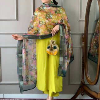 Lemon Yellow Viscose Silk Straight Kurta with bottom and dupatta