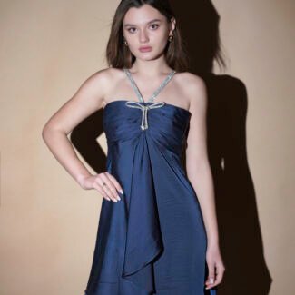 Blue Celestial Satin Drift Mini Dress